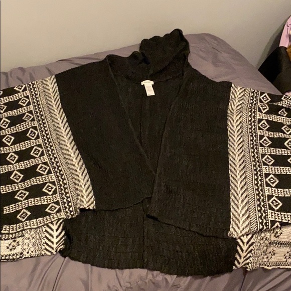 Tribal pattern open sweater with hood - Picture 1 of 2